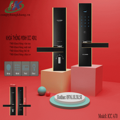 Khóa cửa thông minh hộ gia đình 4 chức năng ICC A70